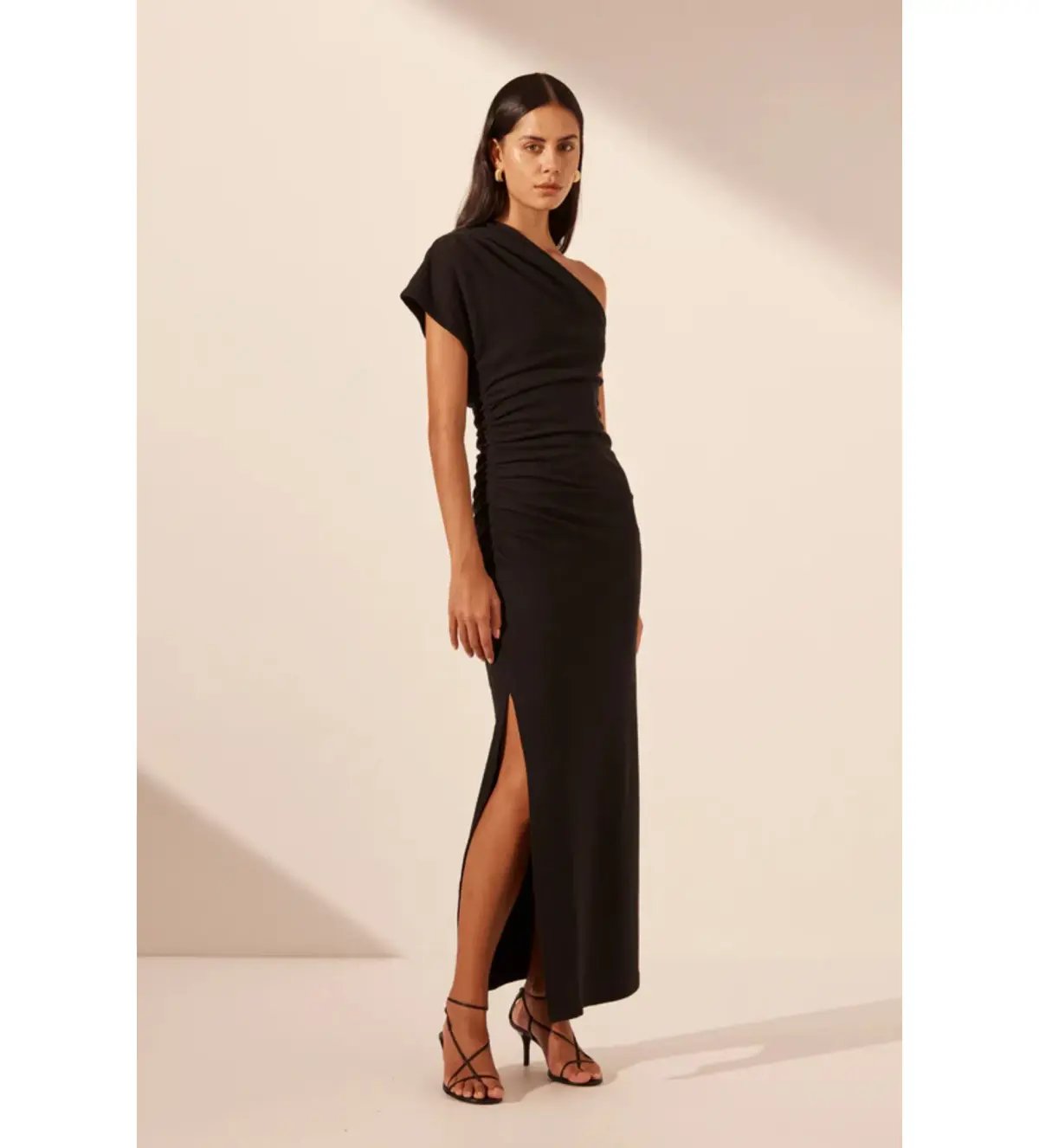 Shona Joy Beau Asymmetrical Midi Dress Black Size 12 photo 3
