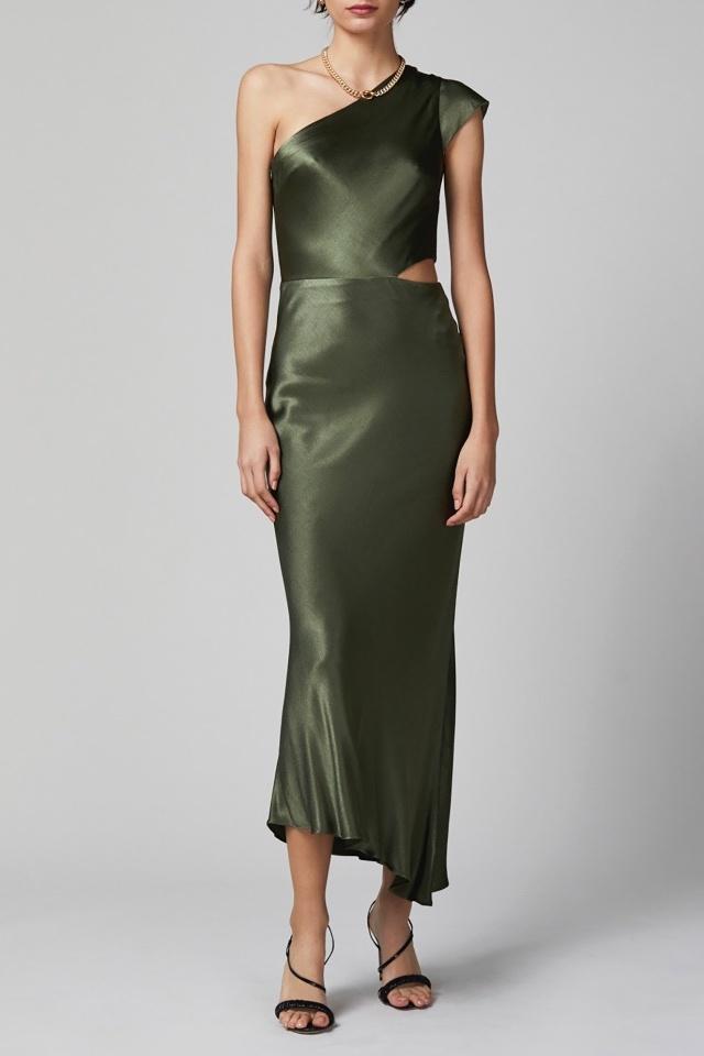 Bec & Bridge Delphine Asymmetric Midi Dress Green Size 6 photo 2
