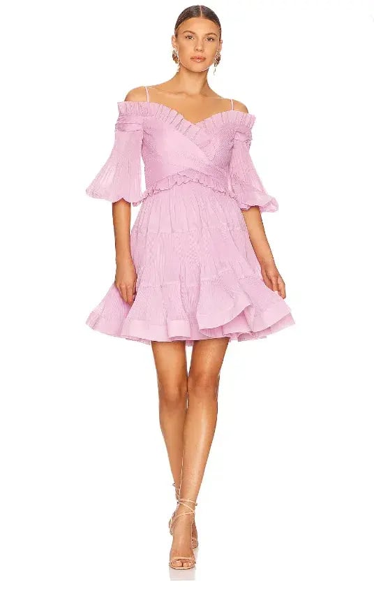Zimmermann Pleated Off Shoulder Mini Dress Lilac Size 2 / AU 12 photo 2