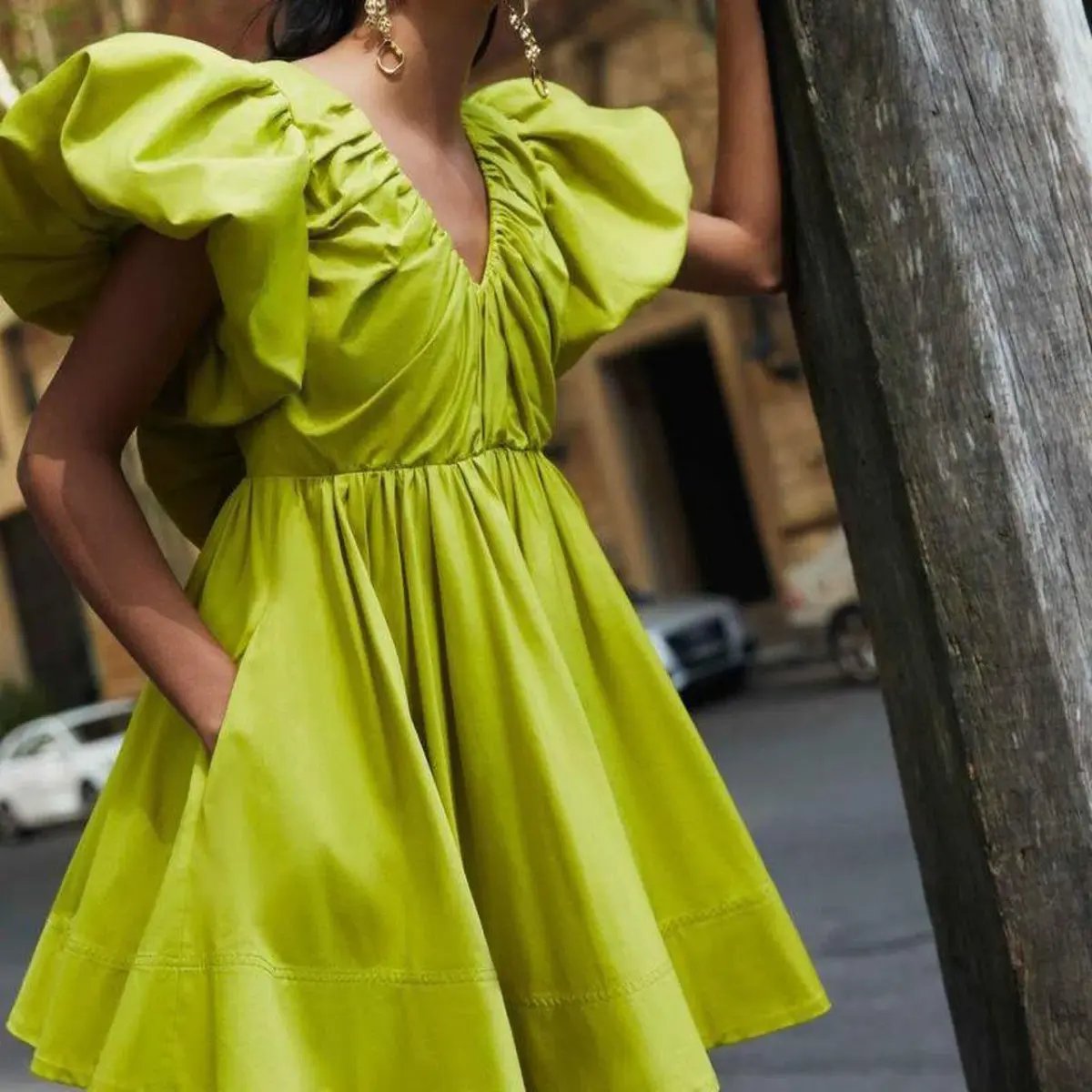 Aje Gretta Bow Back Mini Dress Chartreuse Green Size 16 photo 5