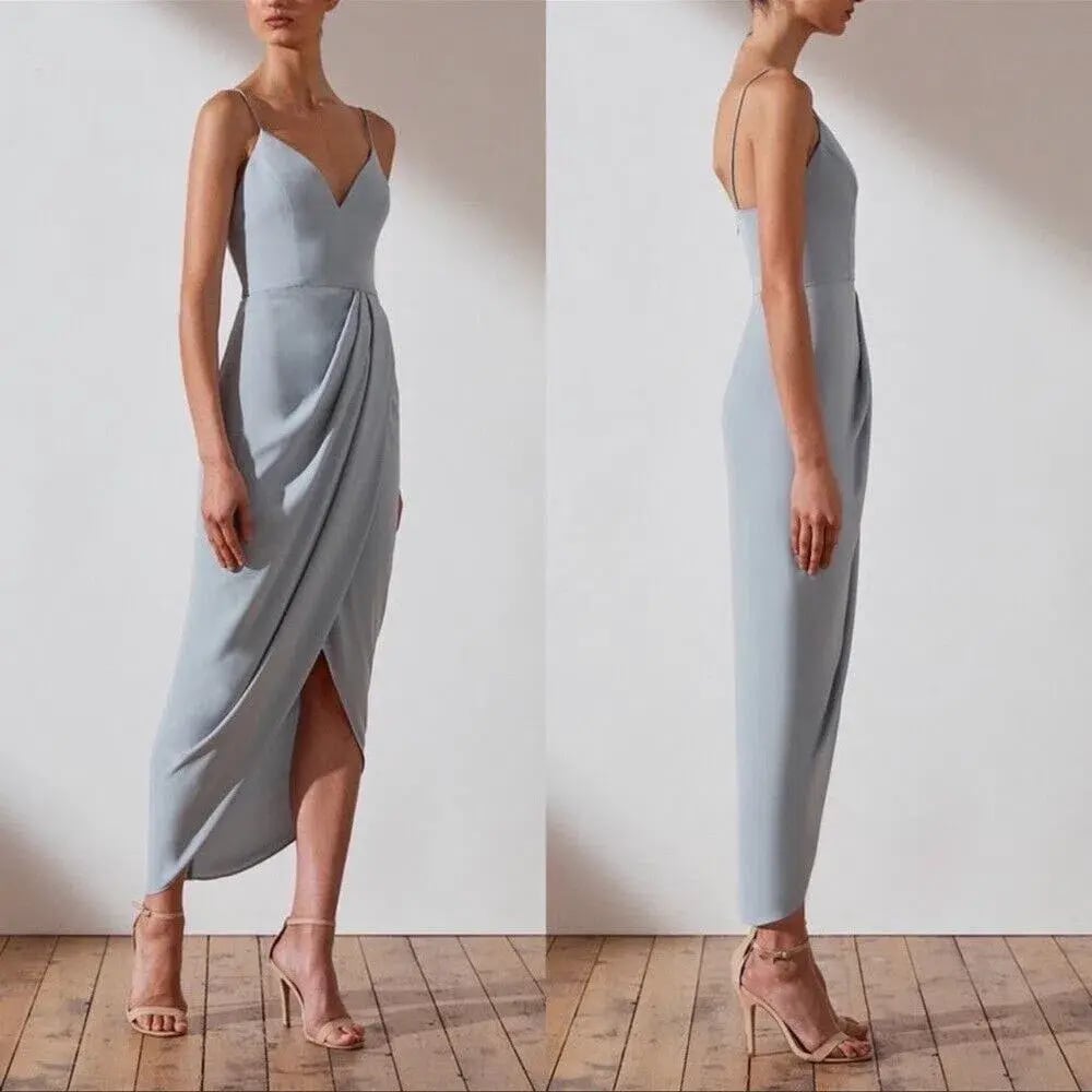 Shona Joy Core Cocktail Draped Maxi Dress Powder Blue Size 16 photo 2