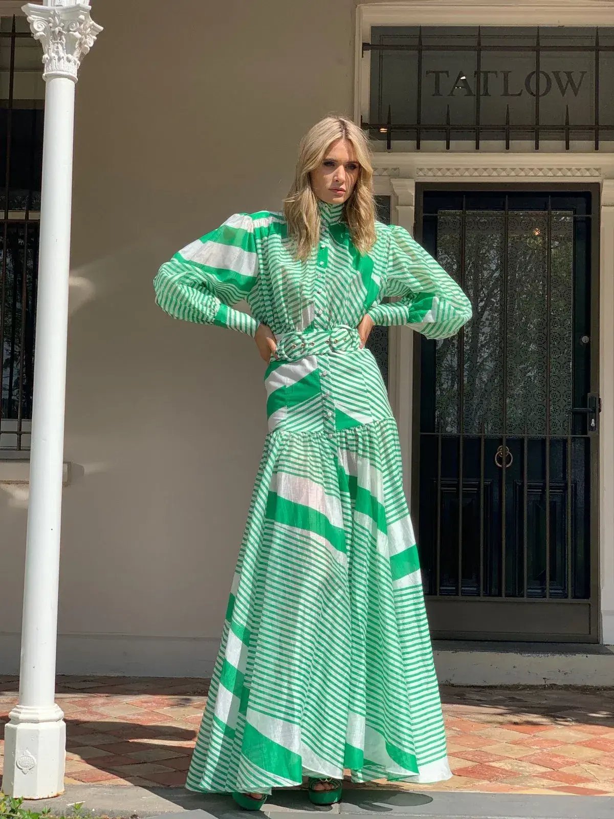 Mackenzie Mode Long Sleeve Striped Maxi Dress Print Size 14 photo 2