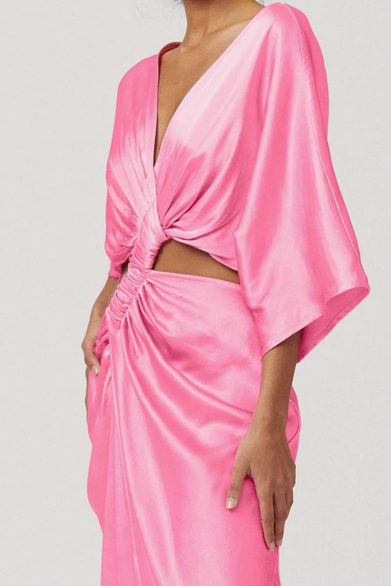 SUBOO TATE ROUCHED CROSS OVER MIDI DRESS - CANDY PINK photo 4