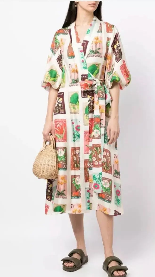 Oroton Stamp Wrap Midi Dress Multi Size 16 photo 9