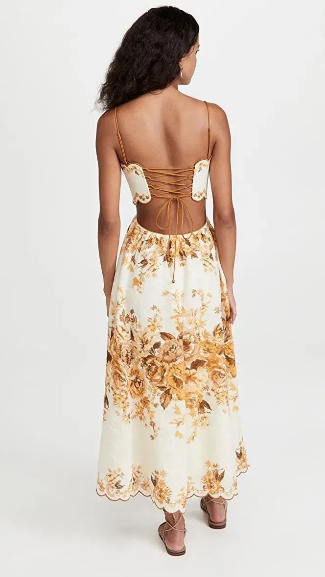 Zimmermann Aliane Scallop Midi Dress in Amber Floral Size 0P / AU 4 - 6 photo 2