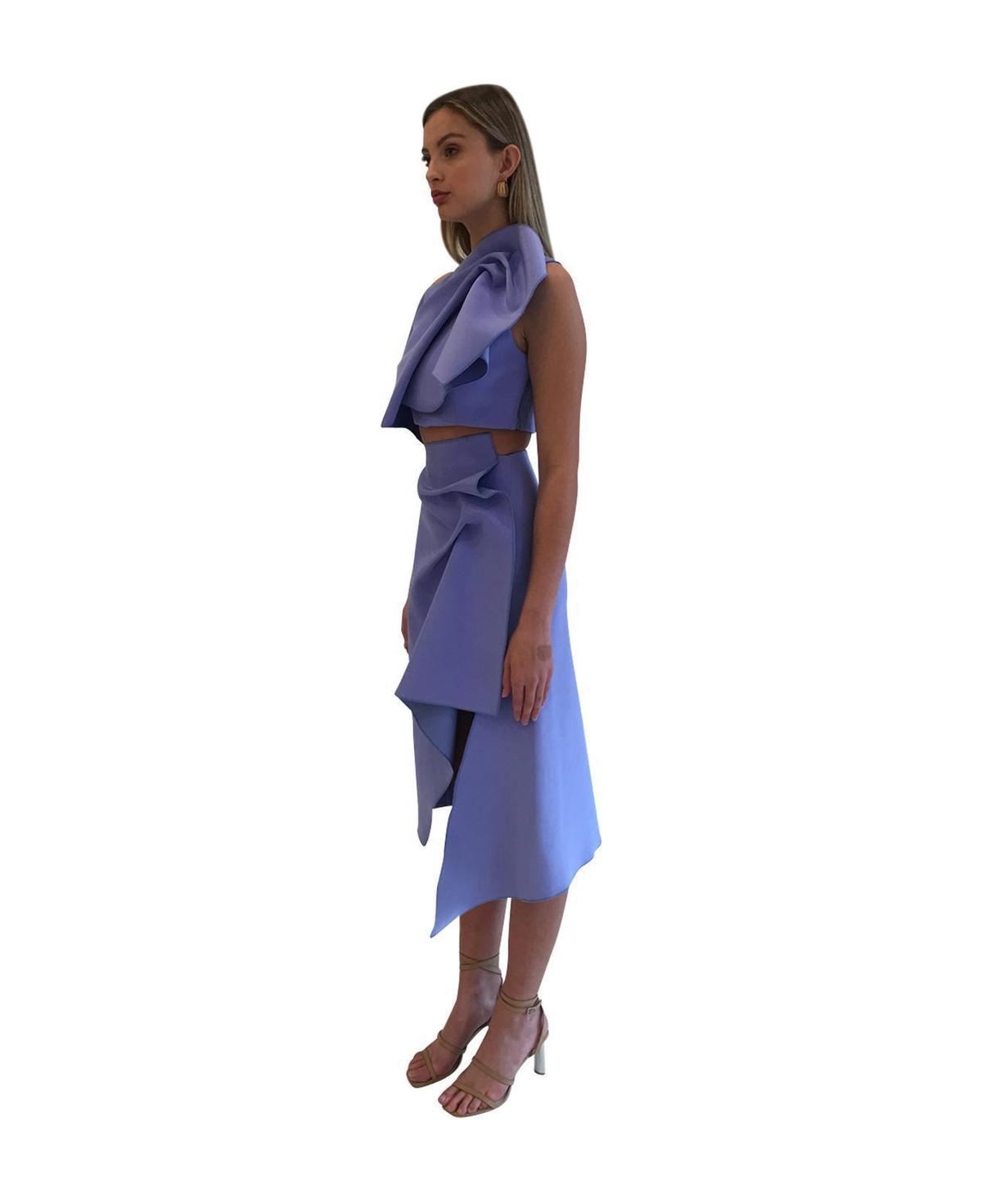 Acler Fincher Top and Midi Skirt Set Empire Blue Size 8 photo 2