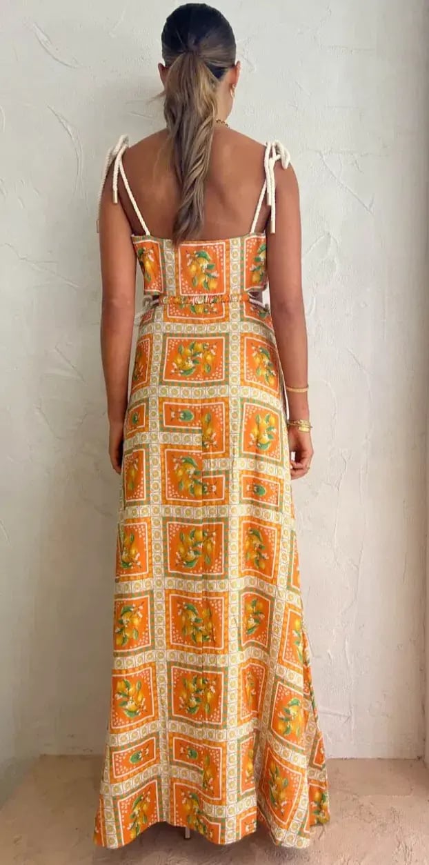 By Nicola Lemonade Tie Maxi Dress in Orange Mosaic Size AU 10 photo 2