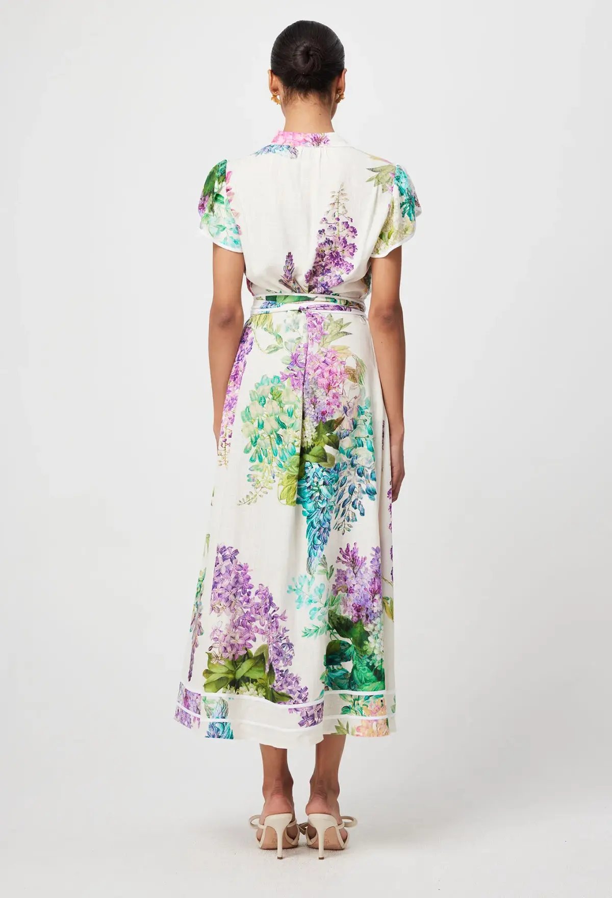 Once Was Cristina Linen Viscose Midi Dress in Wisteria Alba Size 12 photo 3