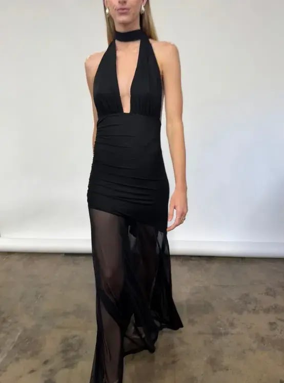 By Nicola Ophelia Halter Neck Maxi Dress in Black Size 10 photo 4