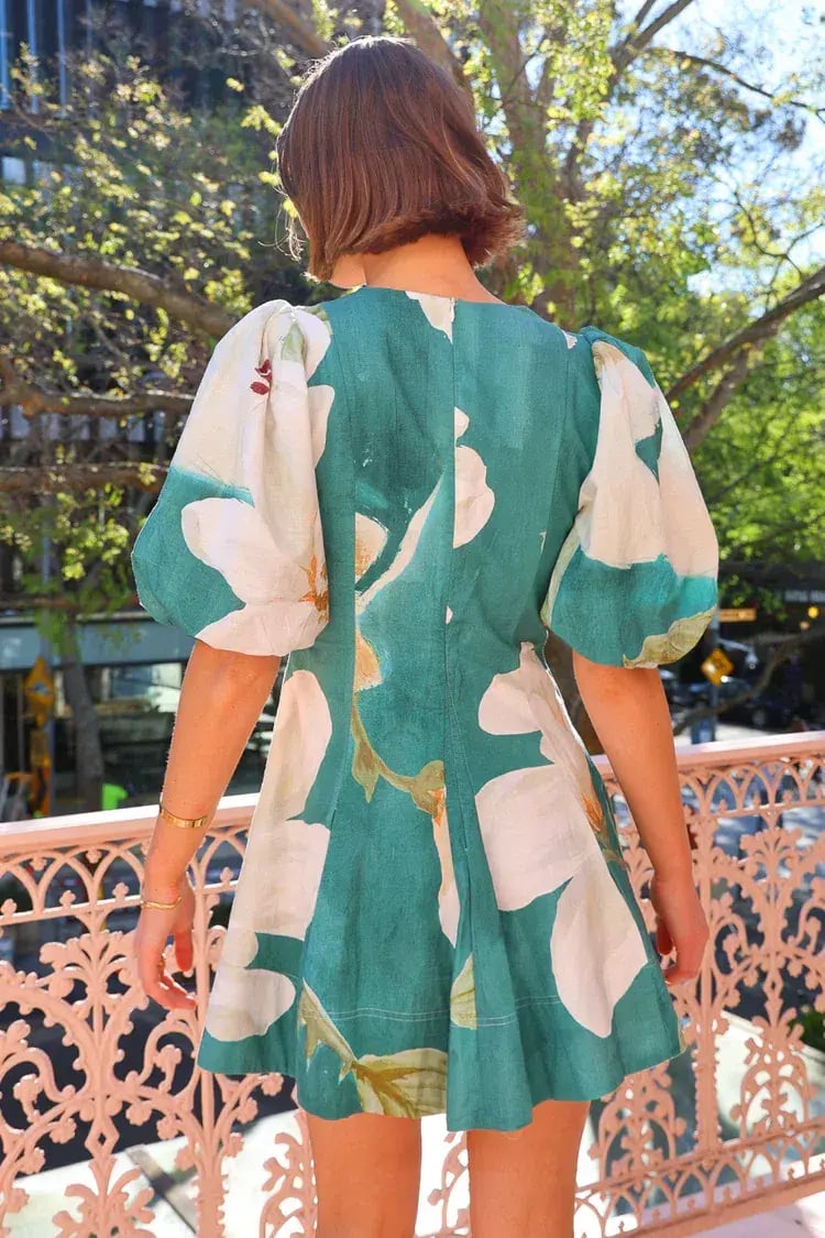 By Nicola Wavy Mini Dress Pine Green Floral Size AU 8 photo 3