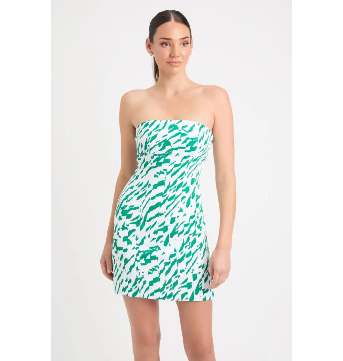 Kookai Jamila Green White Strapless Mini Dress Multi Size AU 10 photo 2
