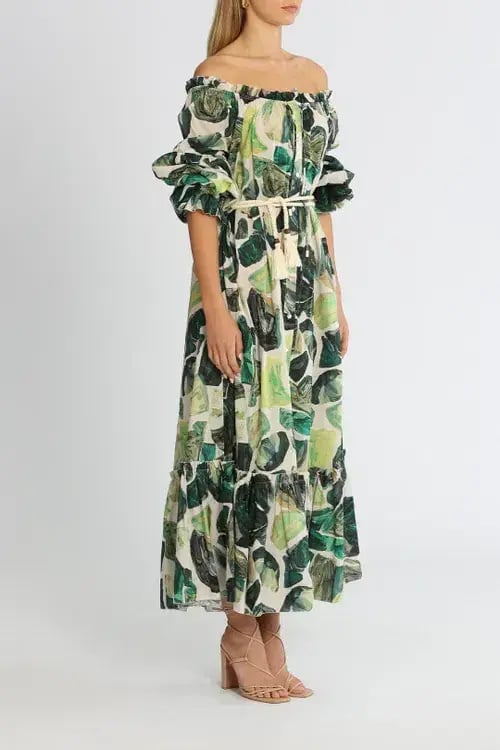 Alemais Siena Off Shoulder Abstract Poplin Dress Print Size 12 photo 2