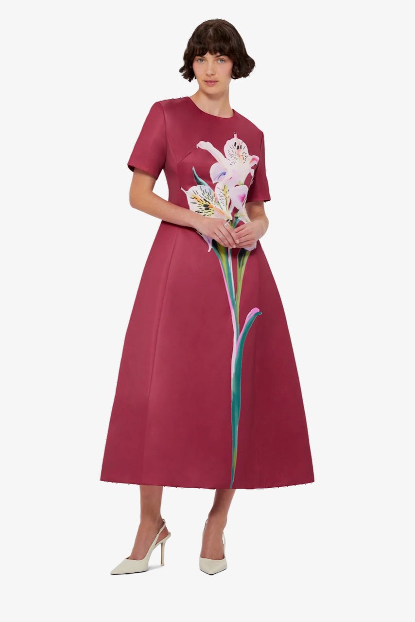 Leo Lin Caroline Short Sleeve Midi Dress - Burgundy photo 3