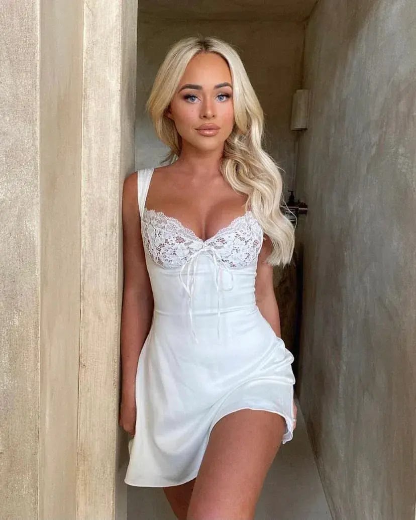 House of CB Adriana Satin and Lace Mini Dress White Size 10 photo 6