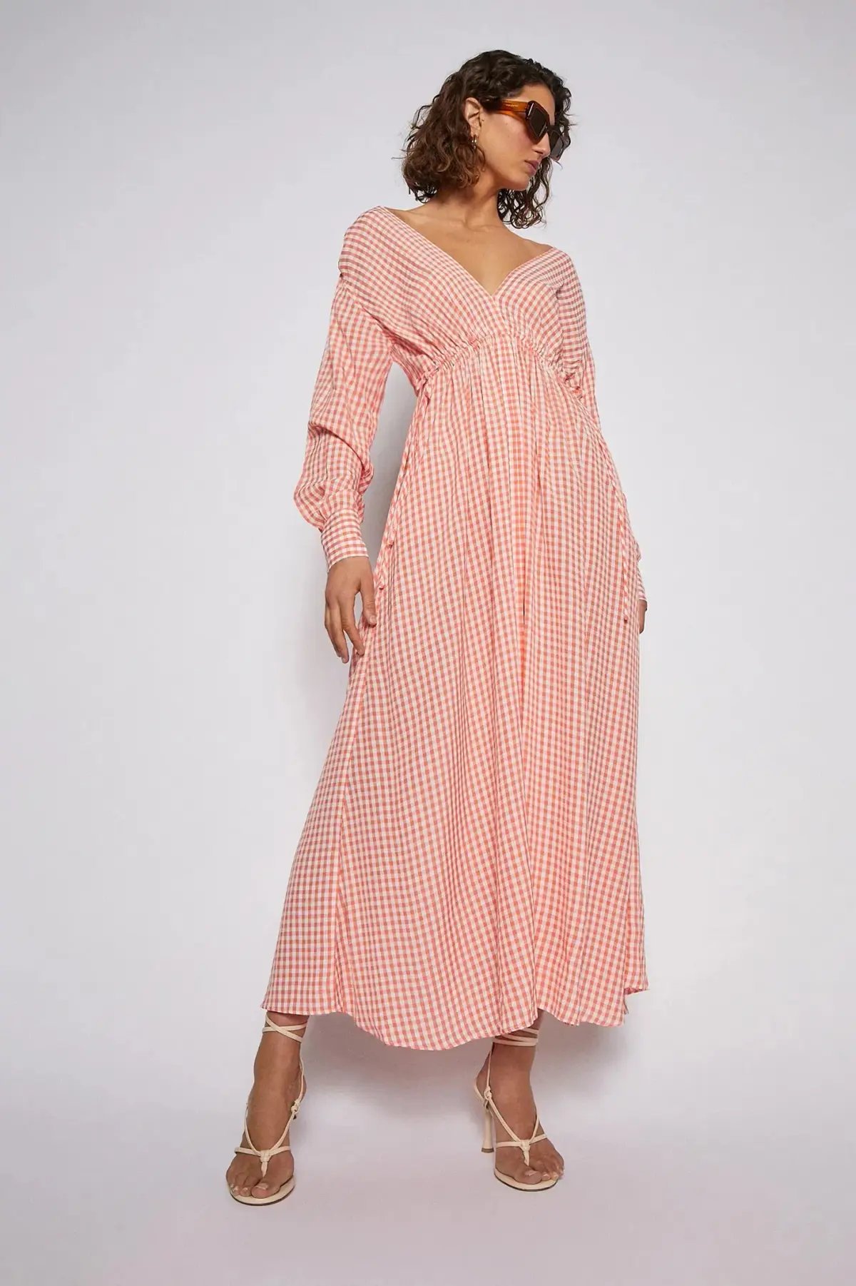 Scanlan Theodore Gingham V Neck Dress Peach Size 10 photo 2