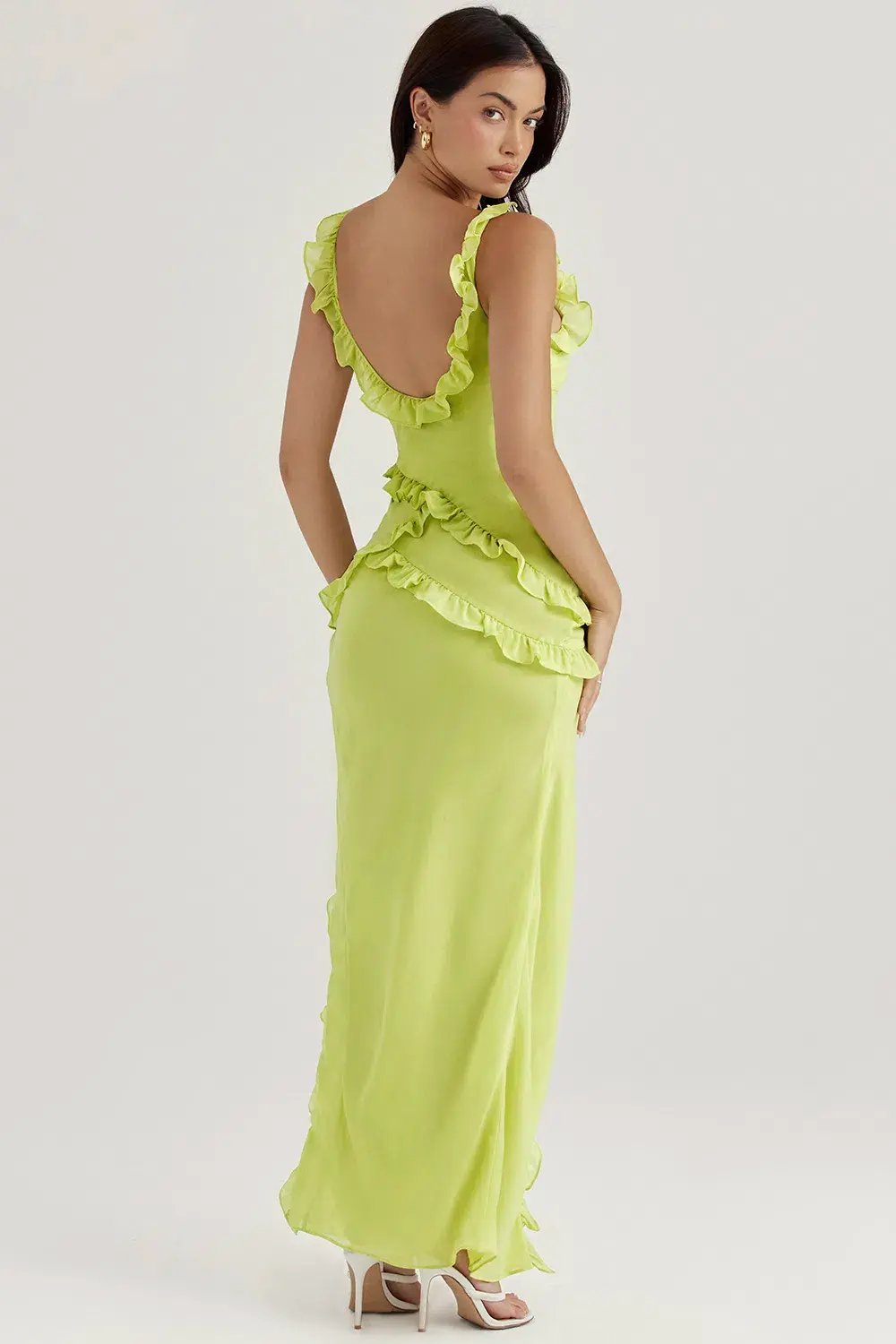 House of CB Pixie Ruffle Maxi in Lime Green Size 8 / Small photo 6