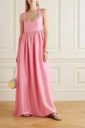 OROTON Strappy Open Back Poplin Maxi Sundress in Pink Strawberry Size 14 photo 3