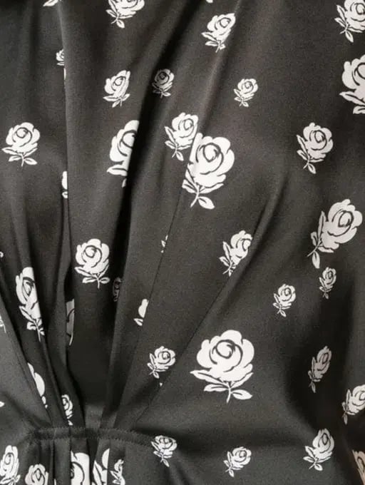 Kenzo Gathered Rose-Print Asymmetric Midi Dress Black/White Size 10 photo 6