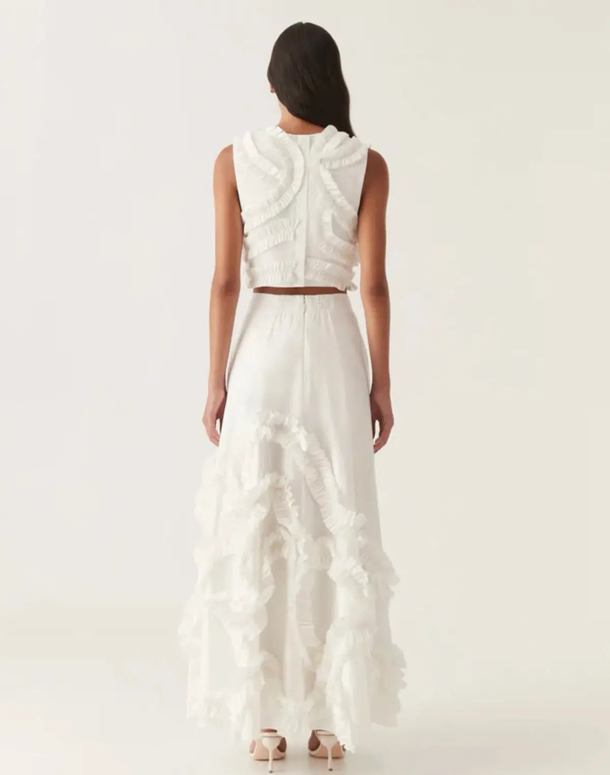 Aje Aurelia Frill Shell Top and Kendra Frill Maxi Skirt Set Ivory Size 8 photo 3