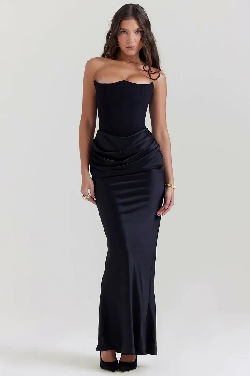House of CB Persephone Corset Maxi Dress Black Size 10 photo 2
