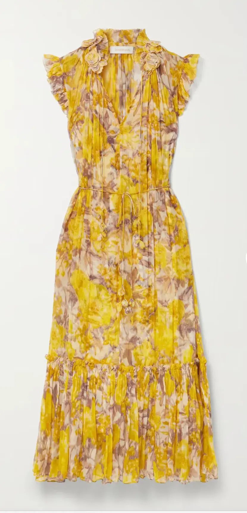 Zimmermann High Tide Flutter Midi Dress Yellow Size 2 / AU 12 photo 3