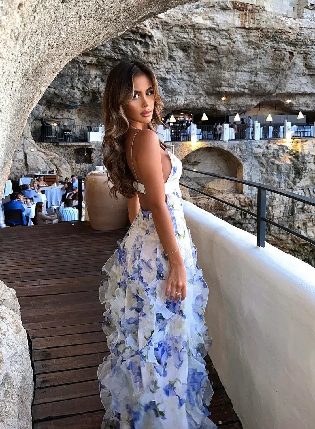 Menti Santorini Iris Flower Maxi Dress Blue Roses Chiffon Print Size S / AU 8 photo 2