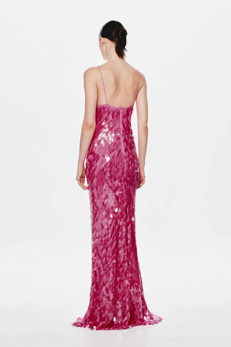 MISHA Sapphire Sequin Maxi Dress Fuchsia Size 8/S photo 4