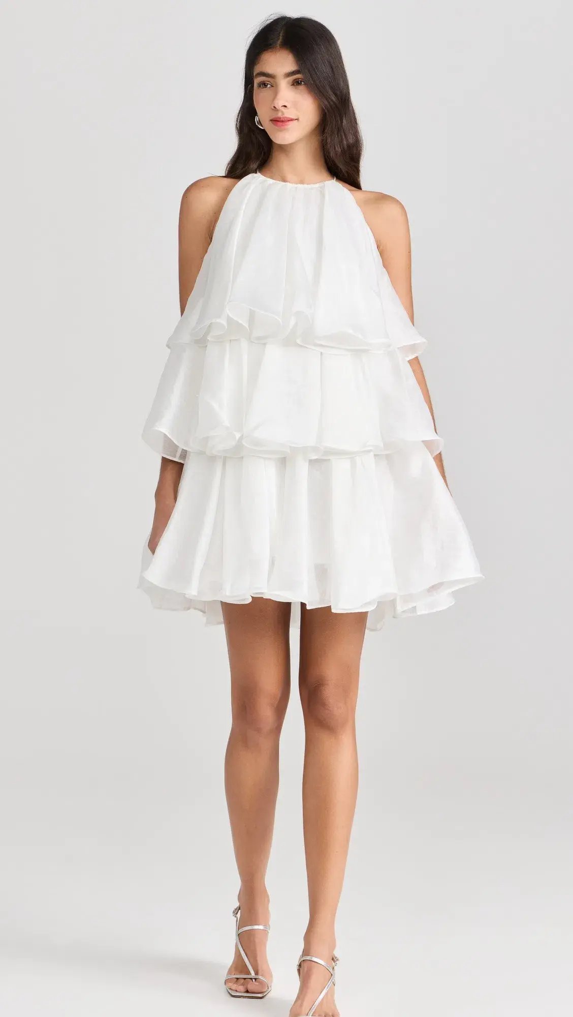 Aje Claudia Halterneck Tiered Mini Dress in White Size 8 photo 2
