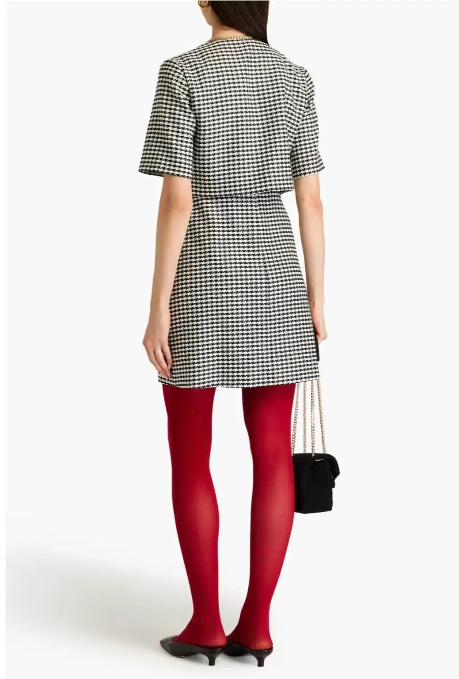 Sandro Houndstooth Tweed Mini Dress Black Size AU 8 photo 2
