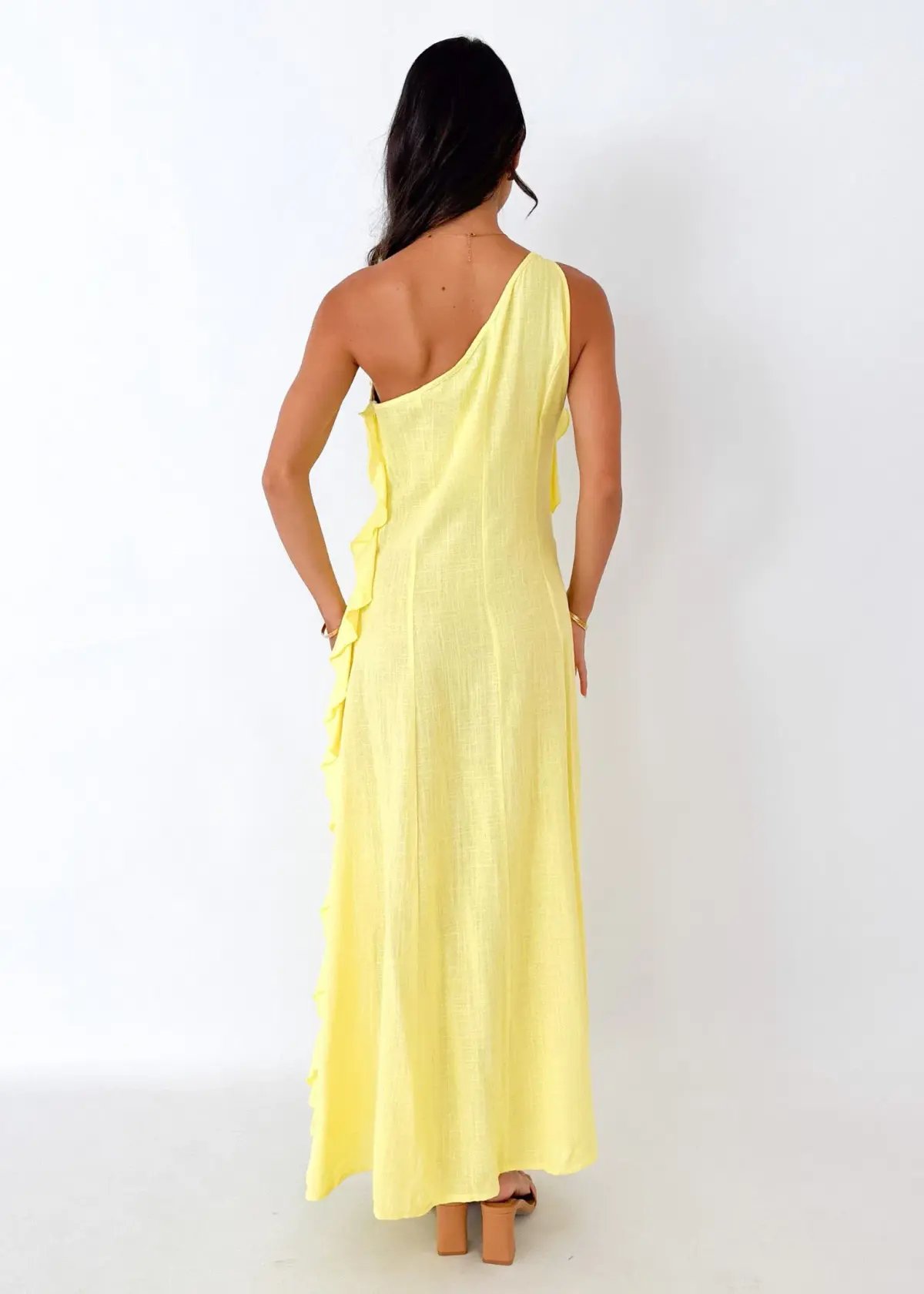 Gingham & Heels Madro One Shoulder Midi Dress Lemon Size 8 photo 2