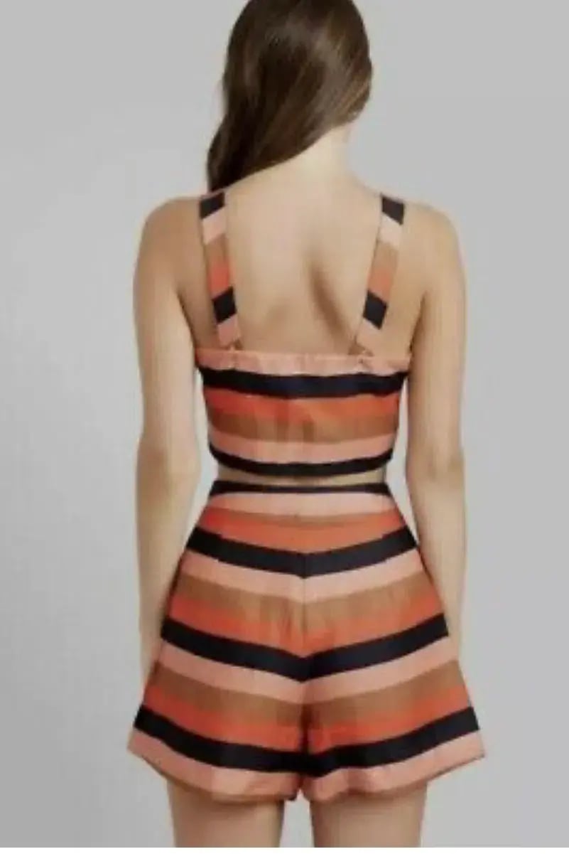 Kookai Fiesta Stripes Linen Cropped Top And Shorts Orange Size 38/ AU 10 photo 2