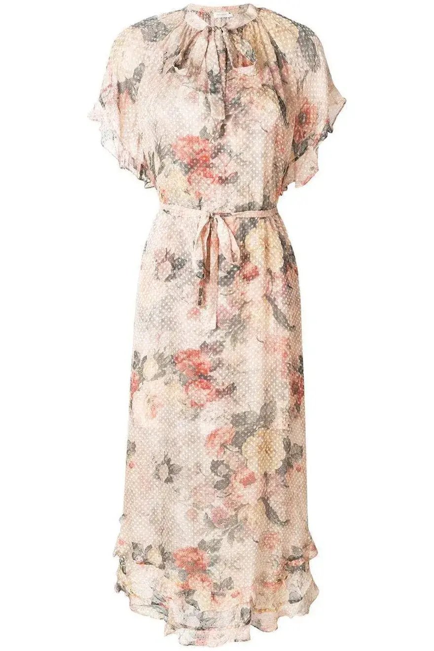 Zimmermann Radiate Cascade Frill Swing Silk Ruffle Midi Dress Floral Size 1 / 10 AU photo 6