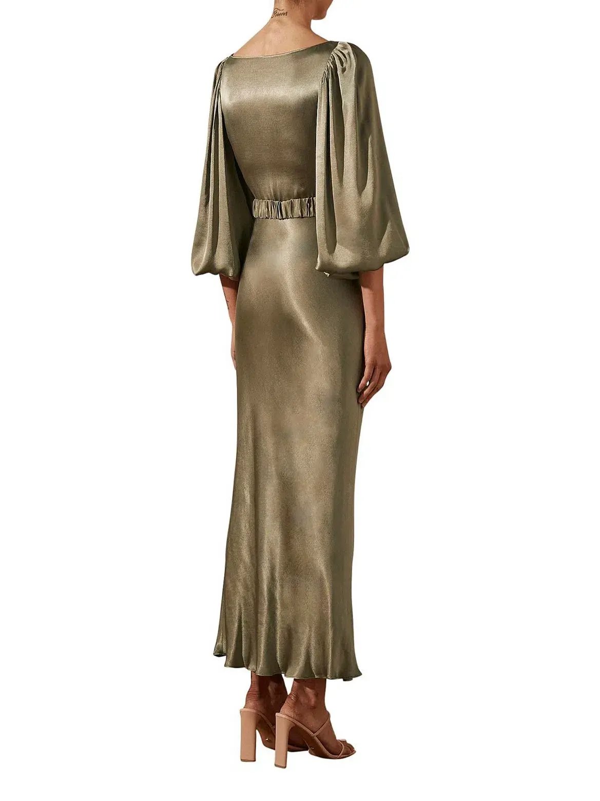 Shona Joy La Lune Balloon Sleeve Midi Dress With Belt in Moss Size 6 / XS photo 3