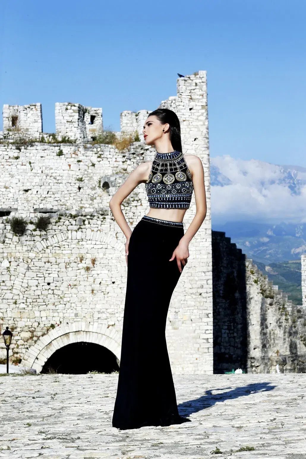 Sherri Hill #11068 Two Piece Dress Black Beaded Gown Size 4 photo 2
