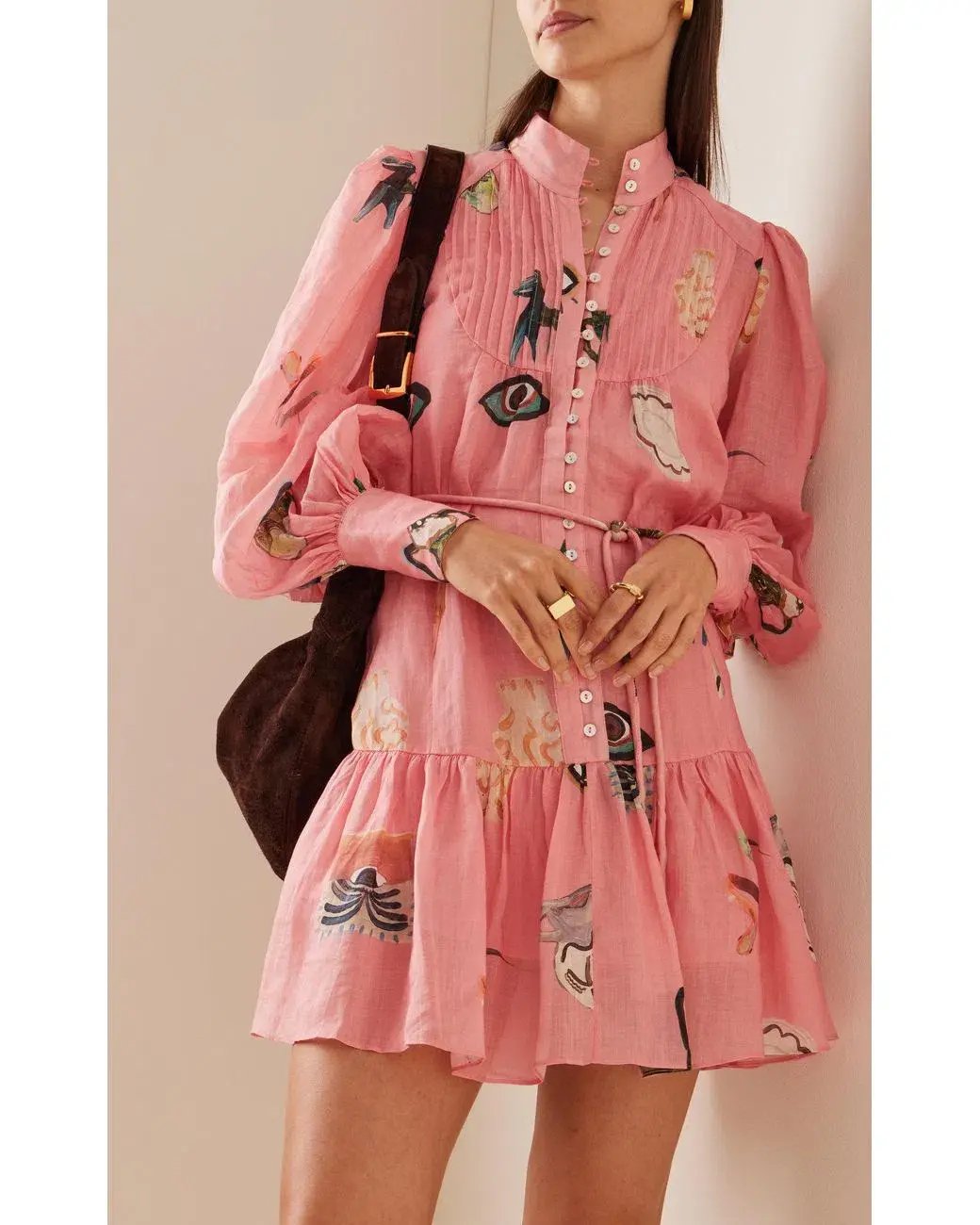 Alemais Cleo Smock Mini Dress Pink/Print Size 10 photo 3
