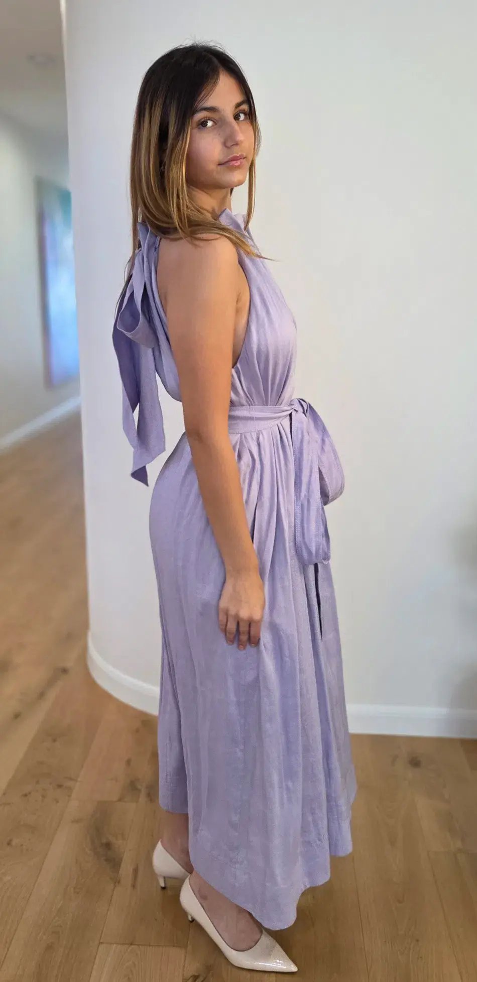 Aje Mariel Trapeze Midi Dress Lilac Size 10 photo 4