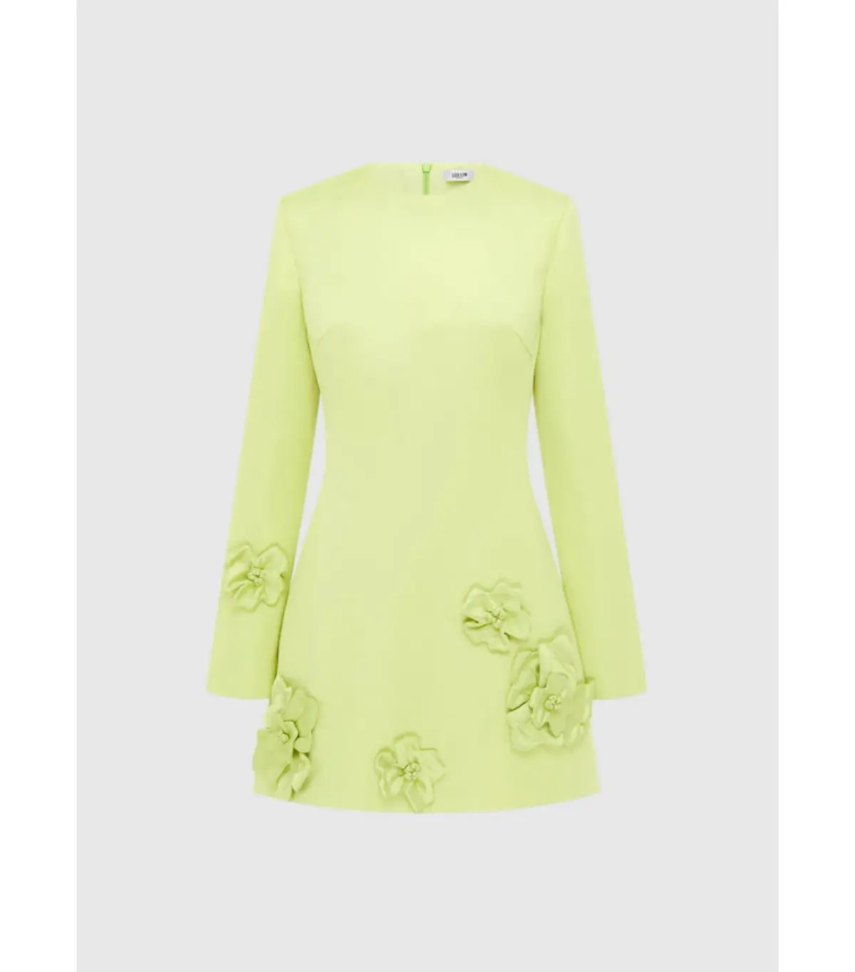Leo Lin Long Sleeve Petal Mini Dress in Chartreuse Size AU 8 photo 2