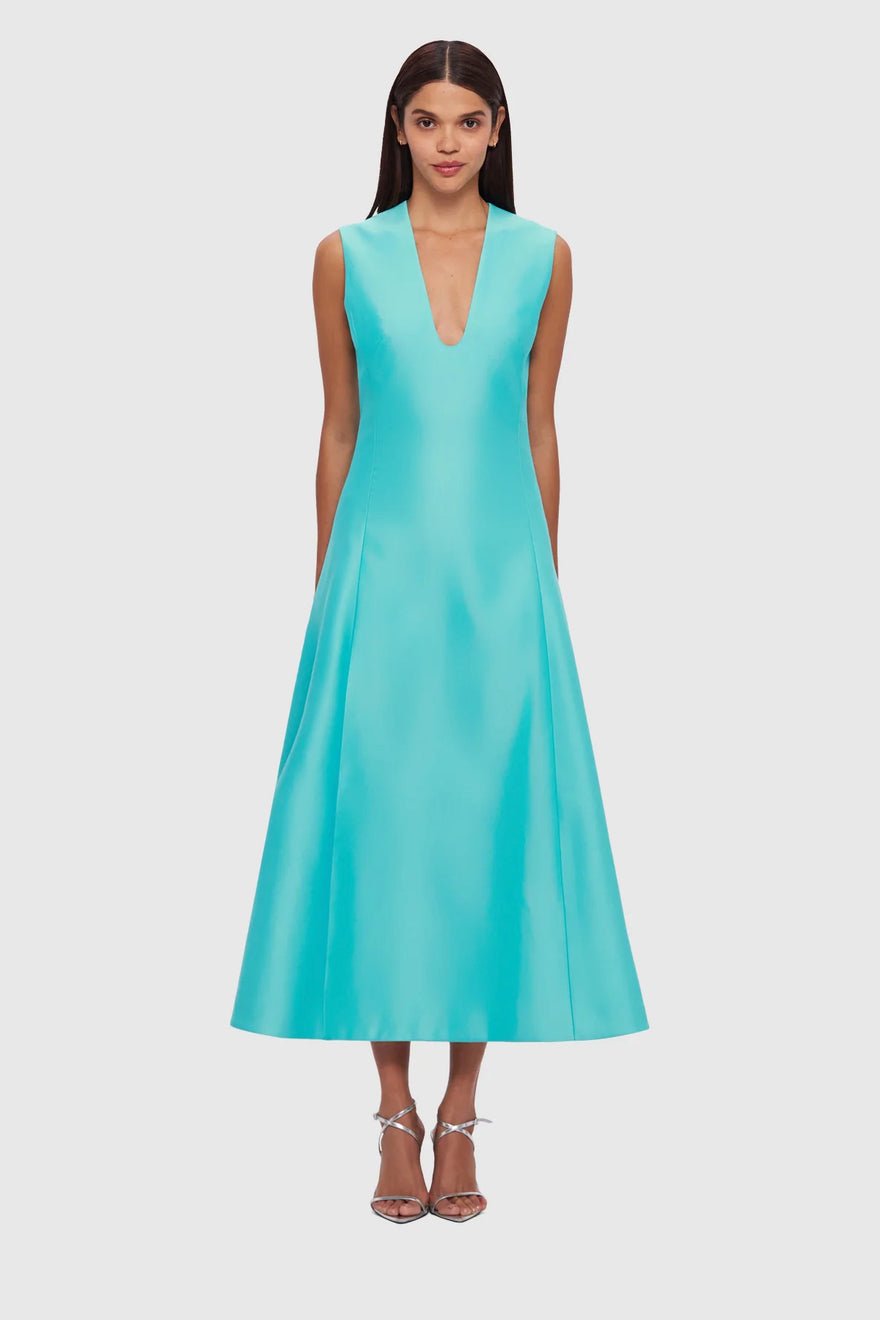 Leo Lin Nicola V Neck Midi Dress - Turquoise photo 4