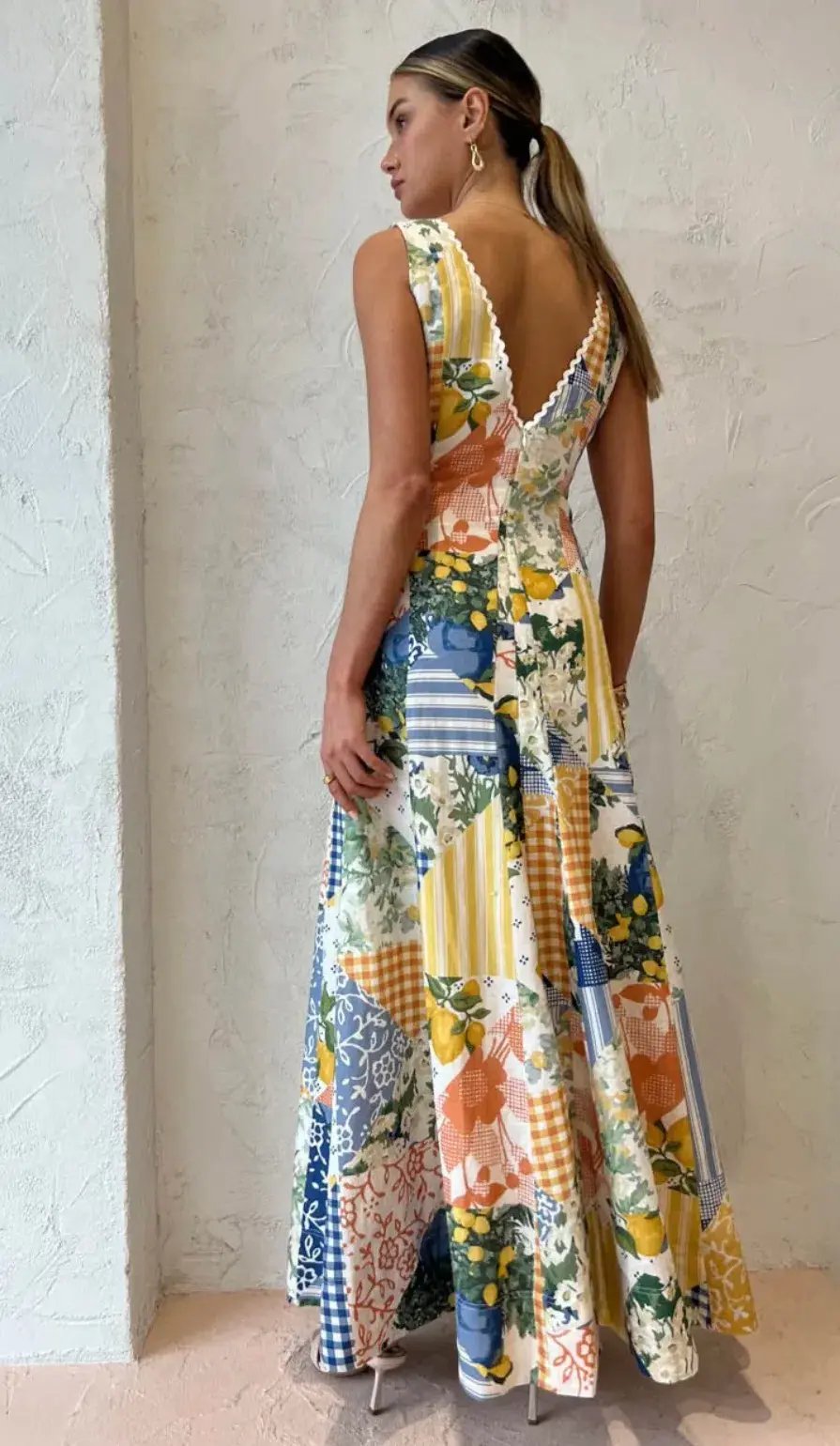 By Nicola Wavy Maxi Dress in Lemon Patchwork Size 8 photo 2