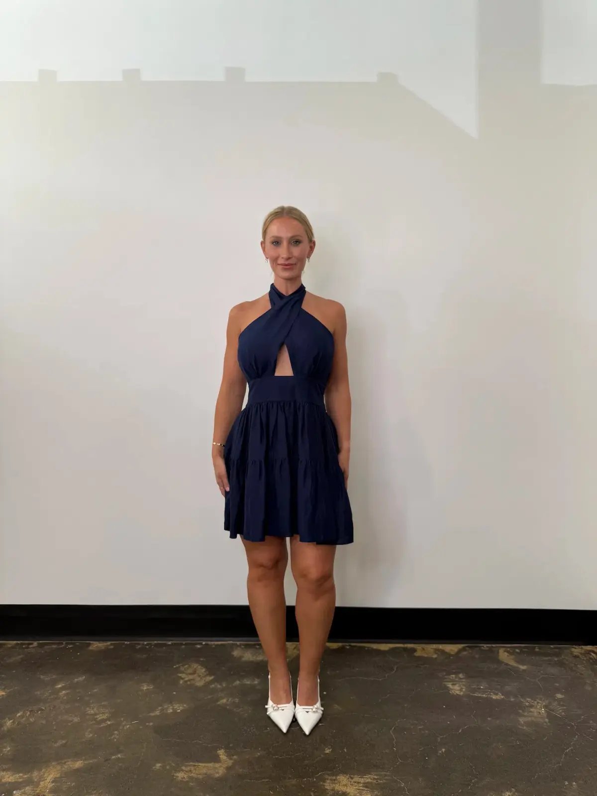 Shona Joy Celeste Halter Tiered Mini Dress in Midnight Size AU 14 photo 2