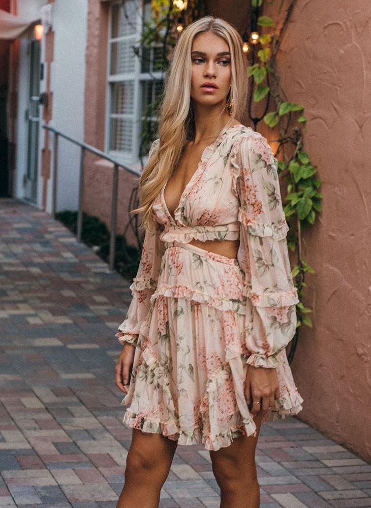 Zimmermann Prima Floating Cut Out Mini Dress Peach Floral Size 8 photo 2