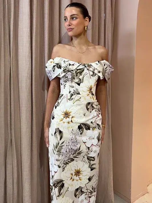 Sofia The Label Hailey Off Shoulder Midi Dress In Flora Print Size 6 photo 4