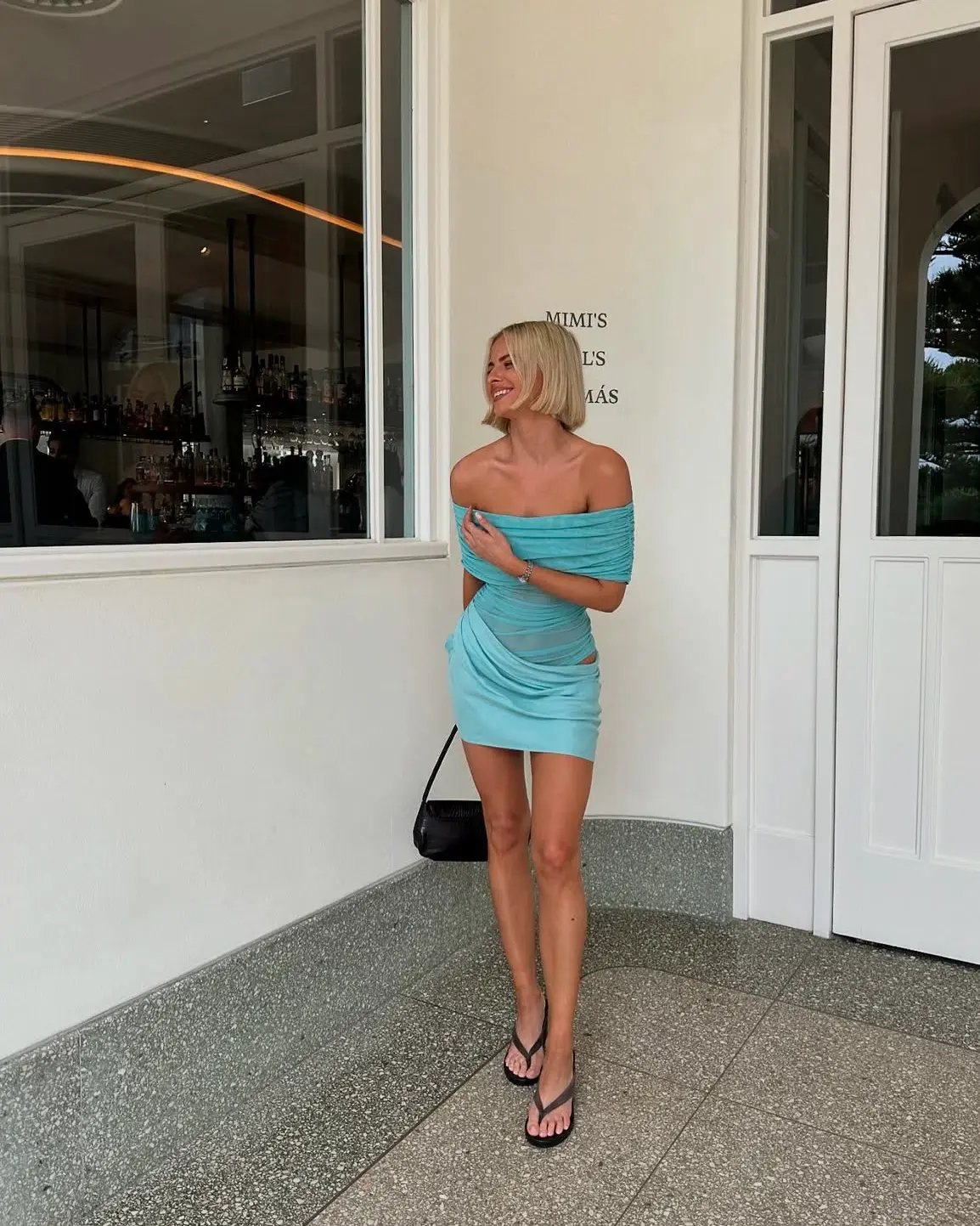 Benni Nico Off Shoulder Mini Dress in Aquamarine Size 10 photo 4