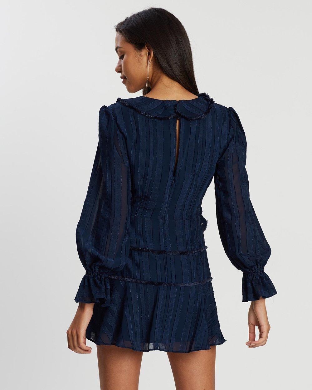 Finders Keepers Soraya Navy Blue Long Sleeve Tie-Front Mini Dress Size 8 photo 3