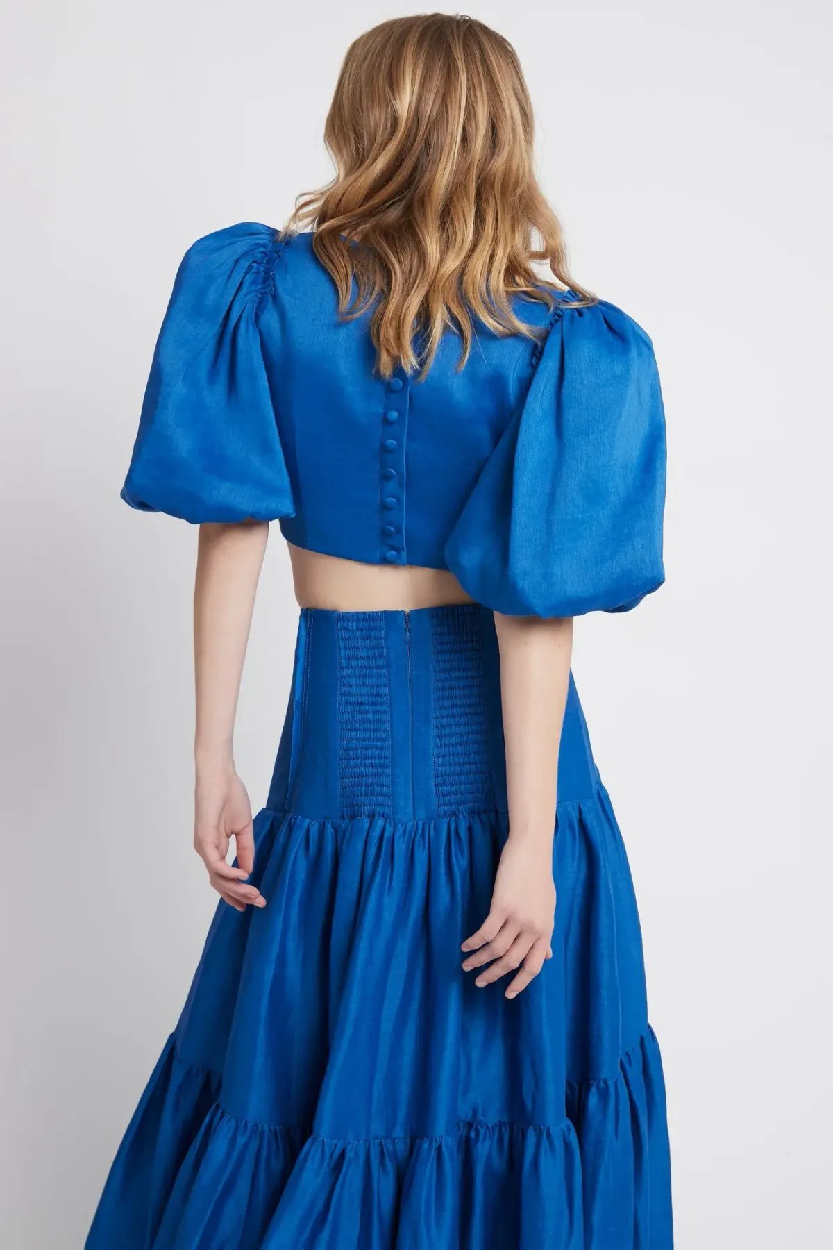 Aje Reverb Gathered Midi Skirt & Reverb Puff Sleeve Cropped Top Set Blue Size 4 photo 3