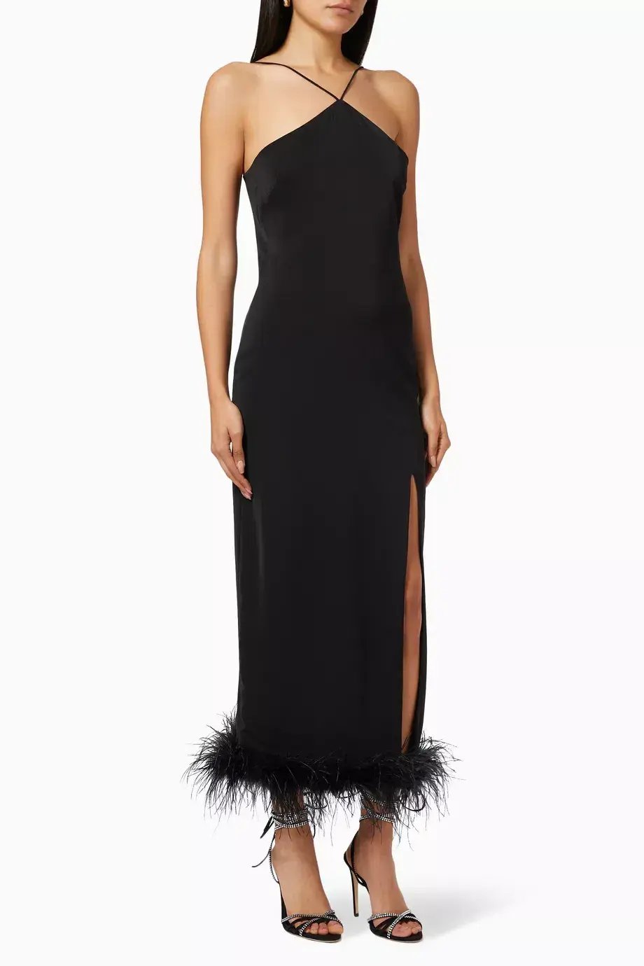 De La Vali Dress With Feathers Midi Dress in Black Size 8 photo 2