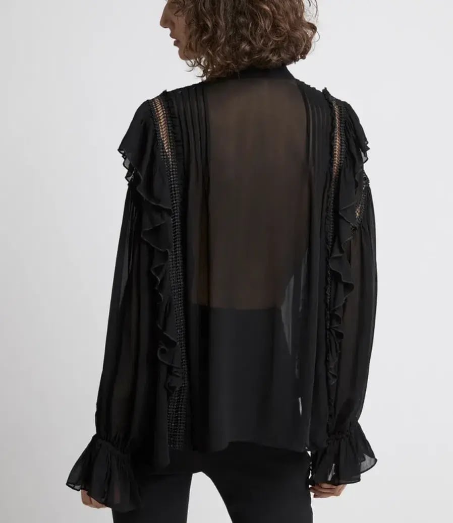 Aje Solitude Ruffle Blouse Black Size 8 photo 2