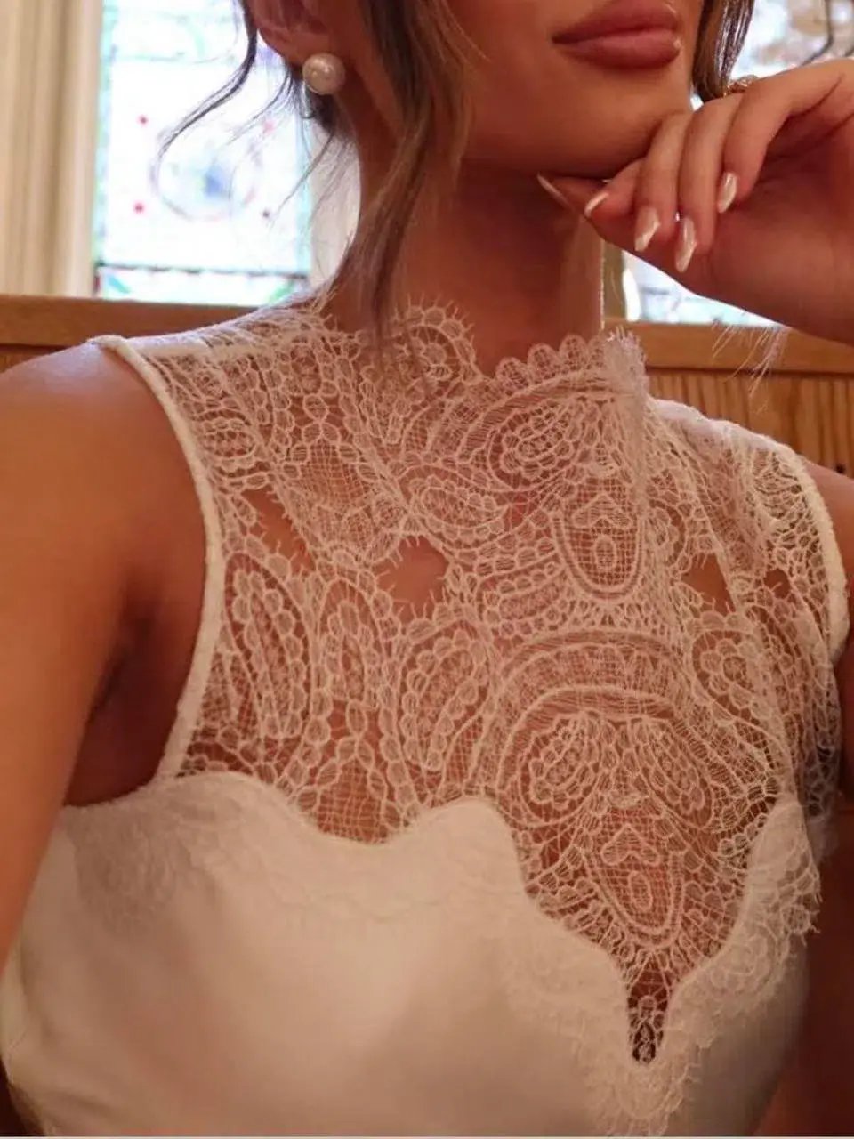 Shona Joy Jamila Lace High Neck Maxi Dress White Size 6 photo 3