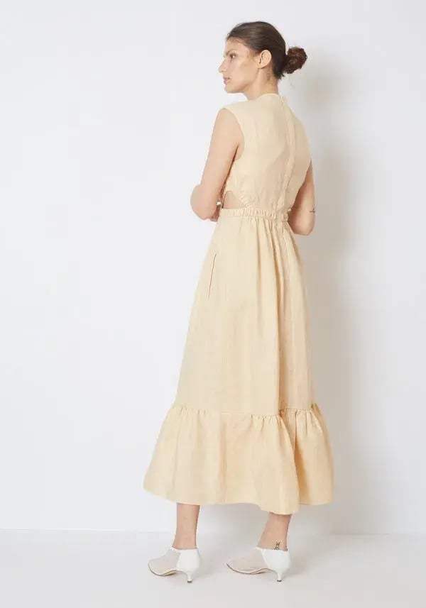 Tibi Linen Canvass V Neck Cut Out Dress in Butter Yellow Size 14 photo 2