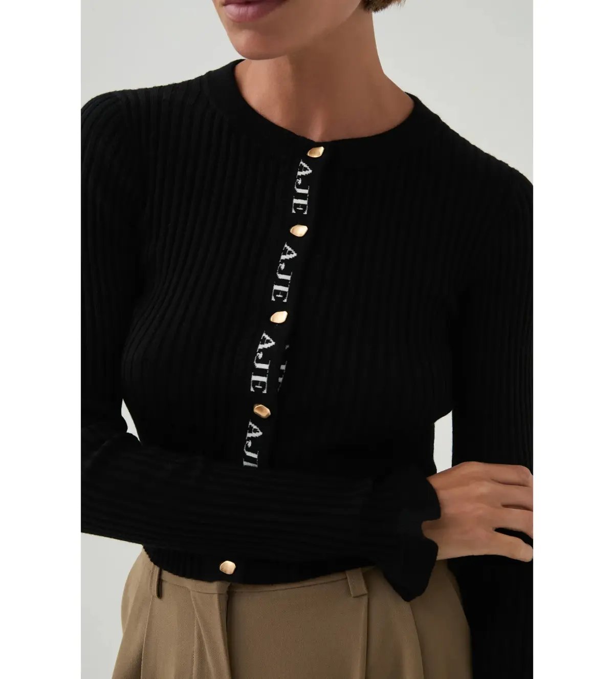 Aje Alchemy Knit Cardigan Black/Ivory Logo Size S/AU 8 photo 5